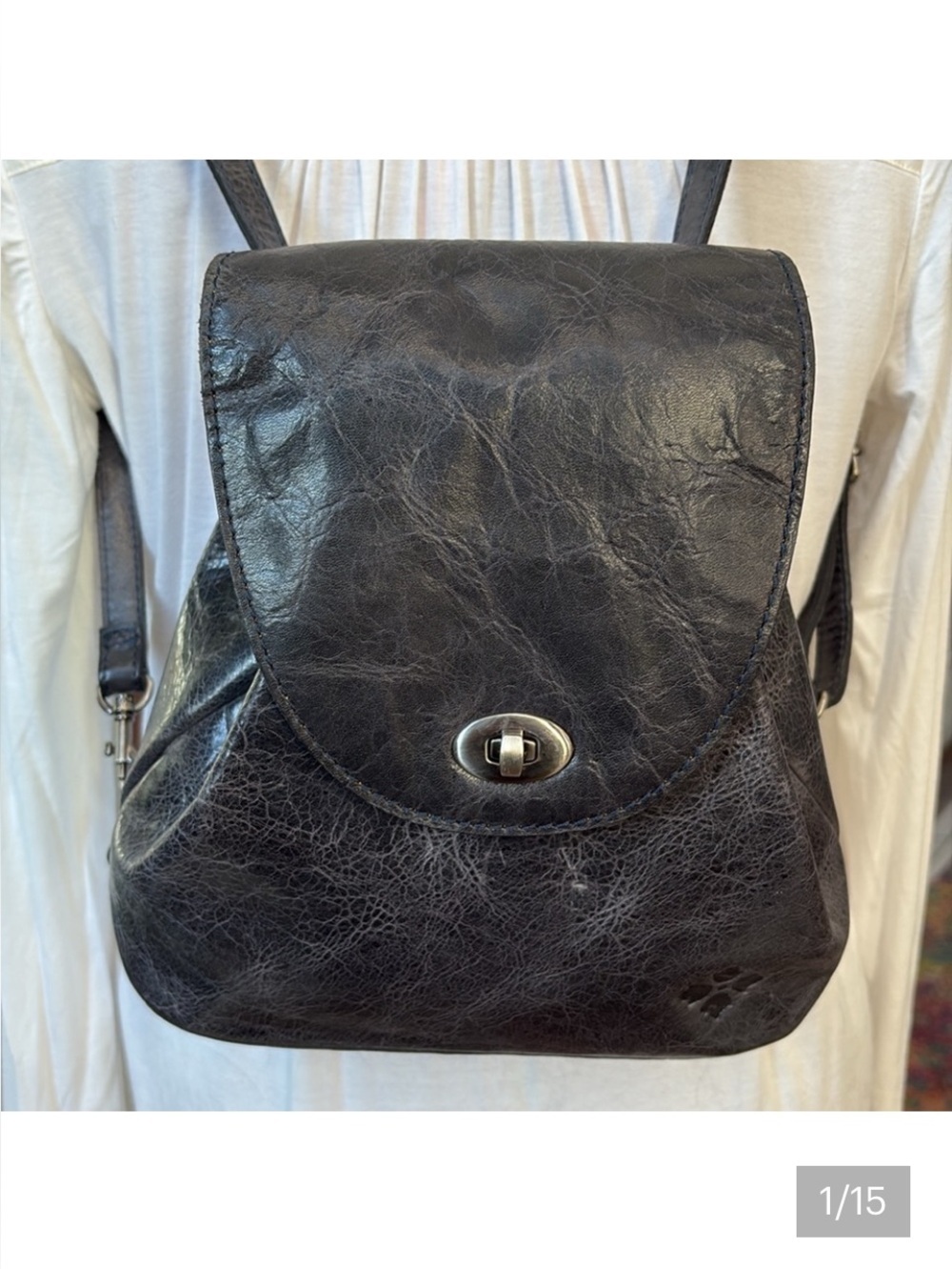 Patricia Nash  backpack  knapsack  mini backpack crinkle, leather charcoal gray